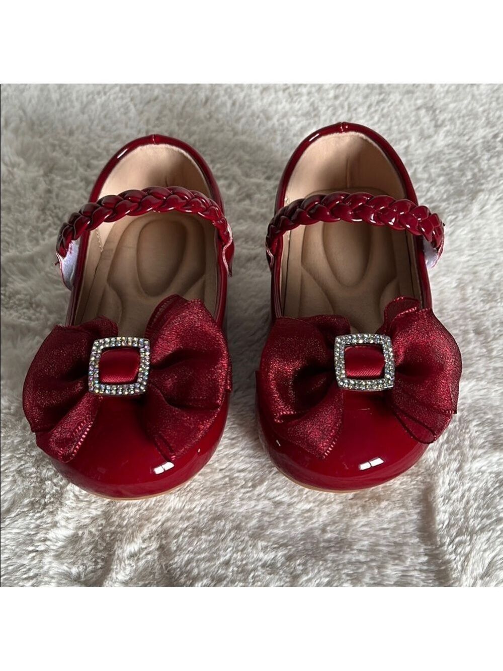 Red Patent Leather Mary Jane Dress Shoes with Bow